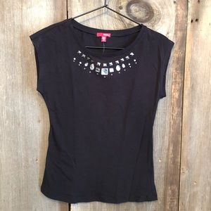 BONGO Black Jewel Detail Stretch Top Size Small